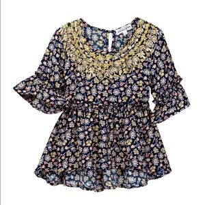 TEN SIXTY SHERMAN | Girl’s Ditzy Floral Peplum Boho Blouse Top size L Embroidery